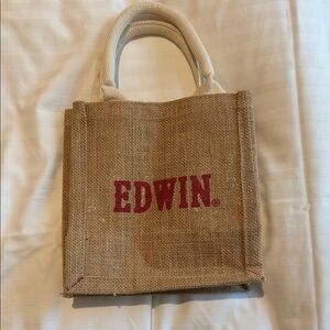 Edwin Natural Burlap Tote with Red Logo